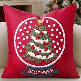 Christmas Embroidered Pillow Cover 18x18 Inch, Red Globe (Option: RED)