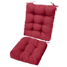 2Pcs Waterproof Rocking Chair Cushion Upper And Lower Back And Seat Sets With Non-Slip Ties Oxford Cloth Surface Polyester Filling Comfortable Fo (Option: Wine Red)