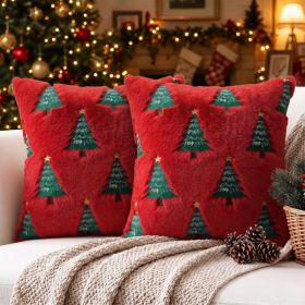 Christmas Tree Throw Pillow Covers 18x18 Set Of 2-Red (Option: RED)