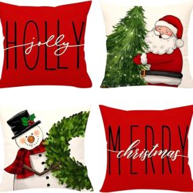 Hristmas Pillow Covers 18x18 Inch Set Of 4 Xmas Tree Santa Claus Decorative Red Christmas Throw Pillows Winter (Option: RED)