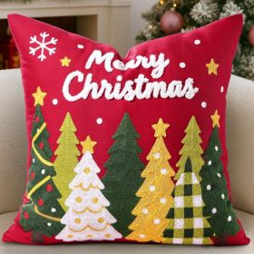 Christmas Embroidered Pillow Cover 18x18 Inch, Red Trees (Option: RED)