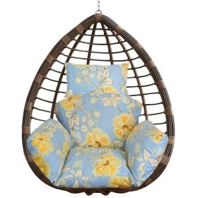 1Pc Egg Chair Cushion Hanging Basket Seat Cushion Thicken Soft Egg Swing Chair Pad Hanging Egg Chair Cushion With Headrest (Option: Light Blue with Yellow Leaf)